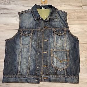 Rocawear Vest Mens Large 42 Blue School Of Rock Embroidered Denim Jacket NWT $75